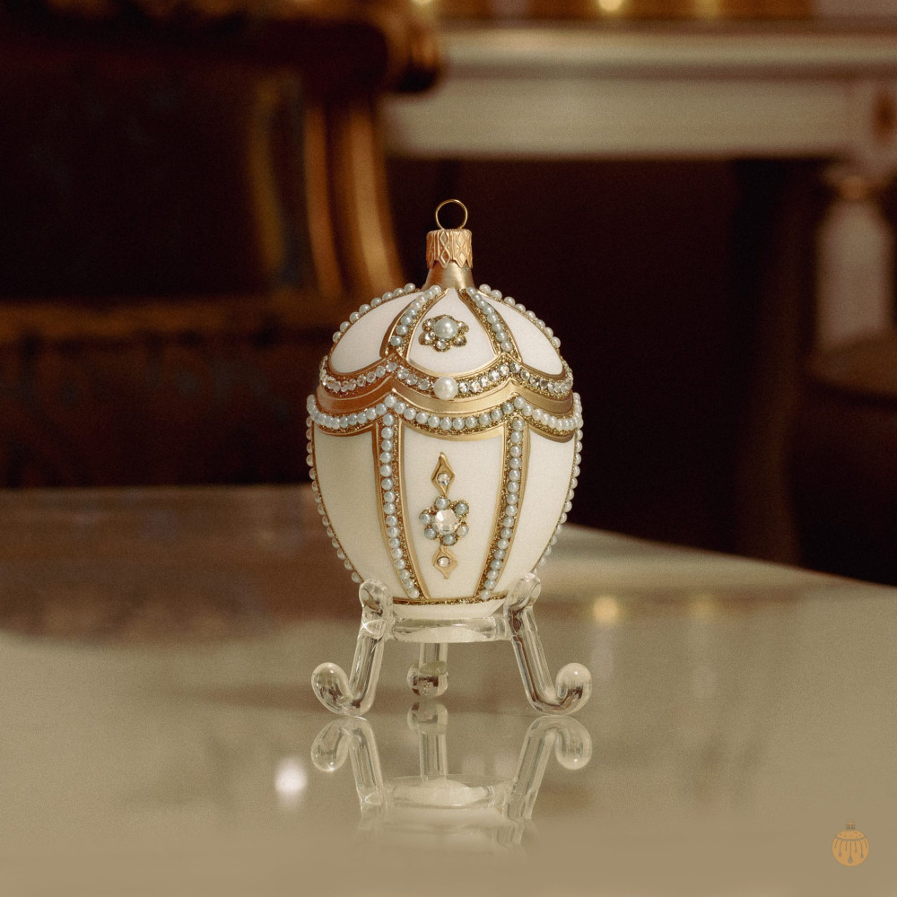 Faberge vejce bílé s perlovými prameny 4